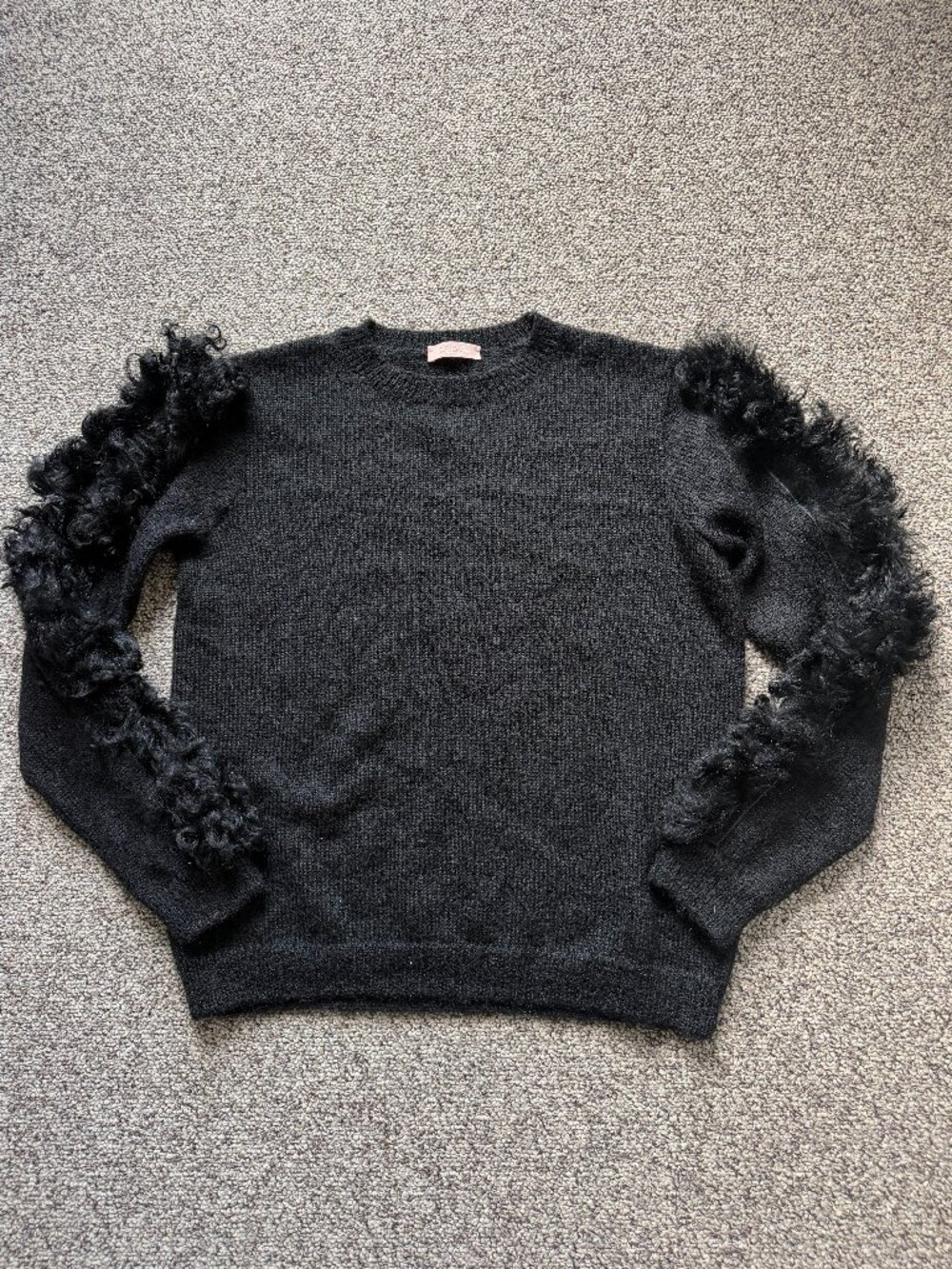 DROMe Italian Lux Designer Wool Angora Knit Sweater Curly Fringe Sleeves M